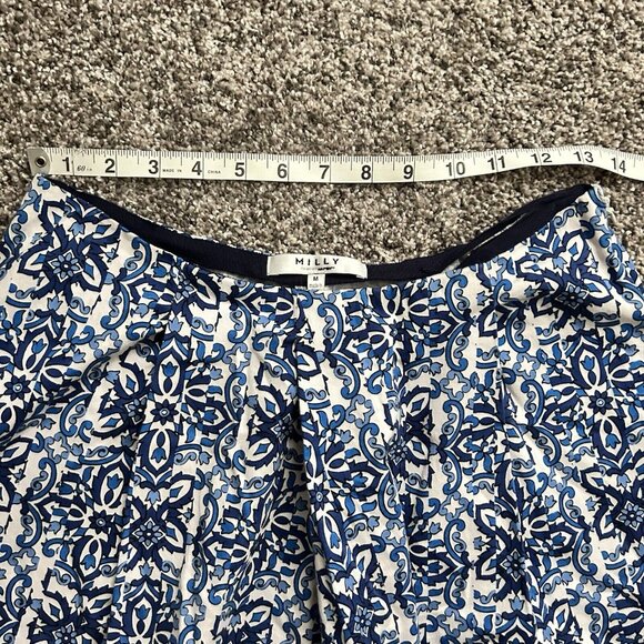 Milly Blue Asymmetrical Tile Skirt Womens Size M Pleated Floral Paisley Print - Picture 6 of 8